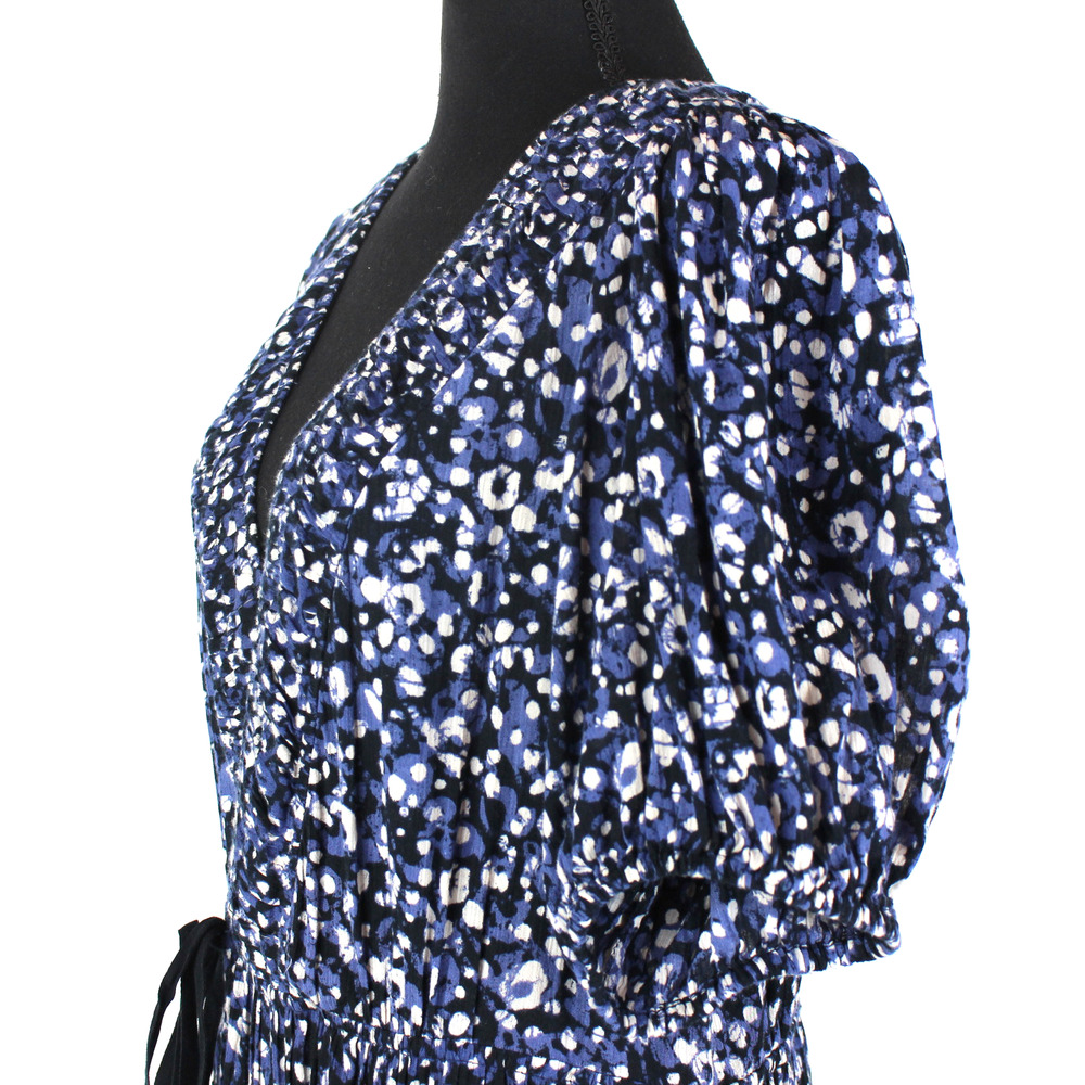 Ulla Johnson Kemala Dress Indigo Blue Wrap Tie Front Puff Sleeve Swing Midi 12 - Picture 4 of 8